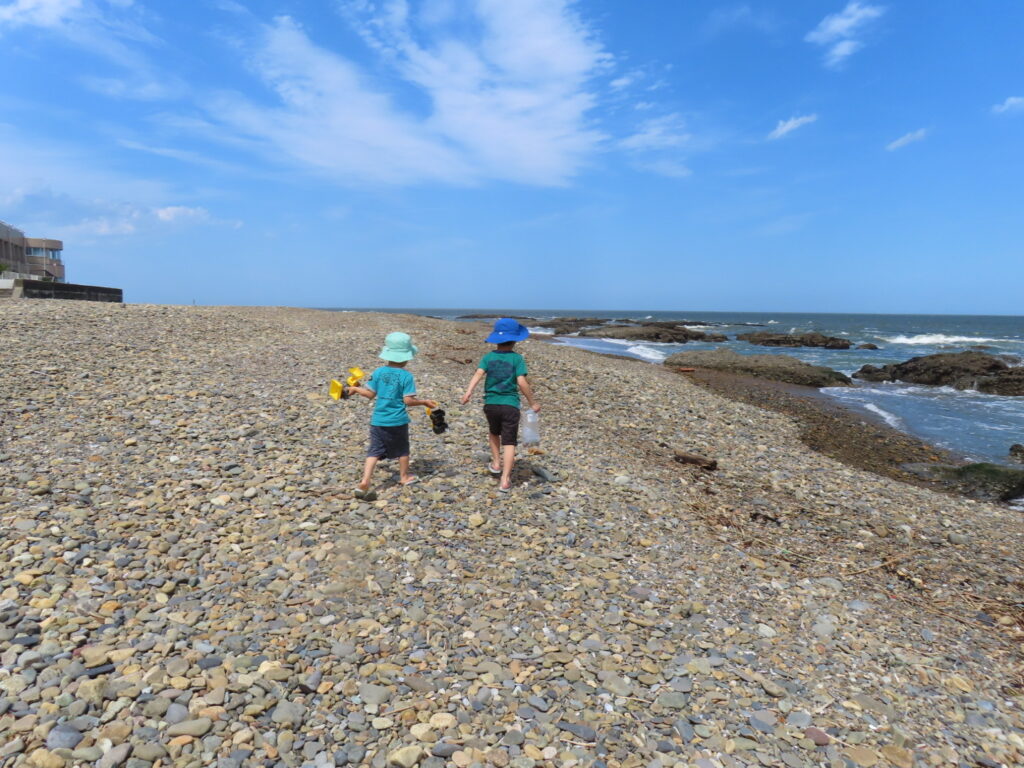 海岸を歩く子どもたち